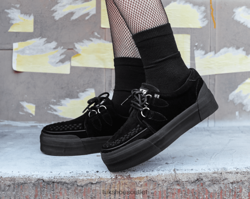 T.U.K. Footwear Suede Platform Creeper Sneaker Women Black Footwear HP228235