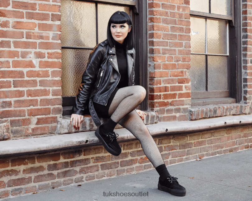 T.U.K. Footwear Suede Platform Creeper Sneaker Women Black Footwear HP228235